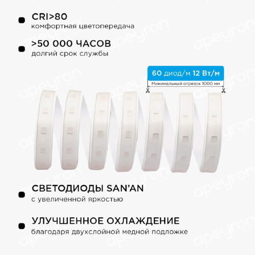 Светодиодная влагозащищенная лента Apeyron 12W/m 60LED/m 5050SMD разноцветная 15M 10-51 Светодиодная влагозащищенная лента Apeyron 12W/m 60LED/m 5050SMD разноцветная 15M 10-51