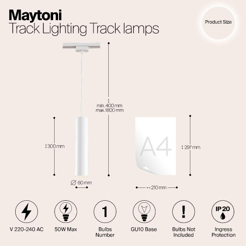 Трековый светильник Maytoni Track TR008-1-GU10-W Трековый светильник Maytoni Track TR008-1-GU10-W