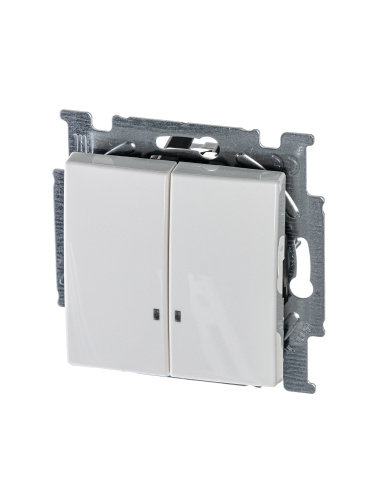 Выключатель двухклавишный ABB Basic55 10A 250V с подсветкой альпийский белый 2CKA001012A2154