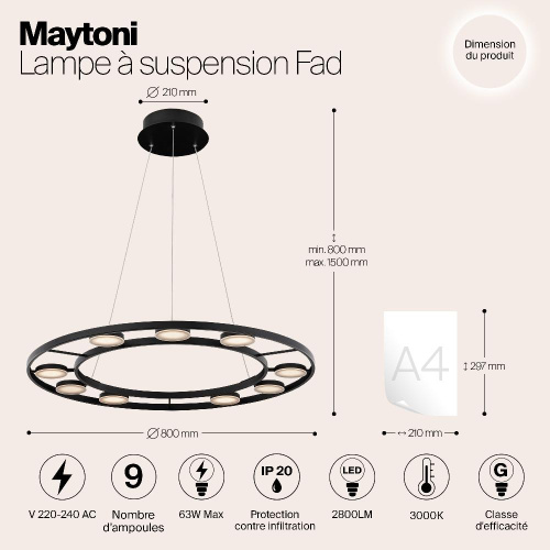 Подвесной светодиодный светильник Maytoni Fad MOD070PL-L63B3K Подвесной светодиодный светильник Maytoni Fad MOD070PL-L63B3K