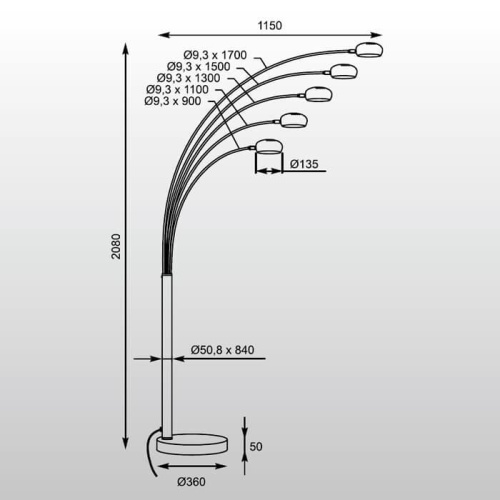 Торшер Zumaline Branca TS-5805-BKGO