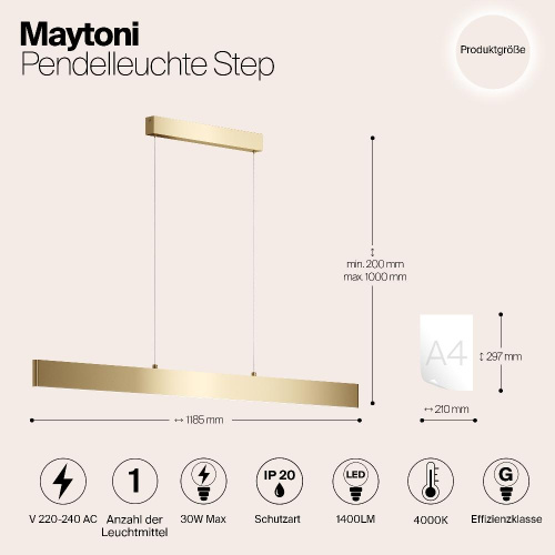 Подвесной светодиодный светильник Maytoni Step P010PL-L30G4K Подвесной светодиодный светильник Maytoni Step P010PL-L30G4K