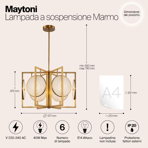 Подвесная люстра Maytoni Marmo MOD099PL-06G