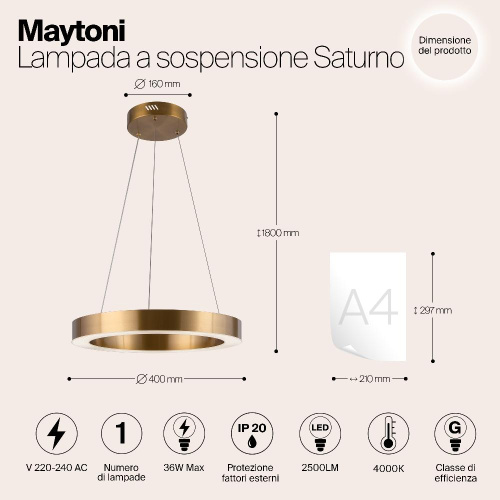 Подвесная светодиодная люстра Maytoni Saturno MOD415PL-L36BS4K