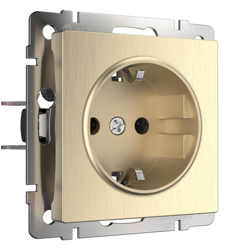 Розетка Werkel с заземлением и шторками шампань рифленая WL10-SKGS-01-IP44 4690389085253
