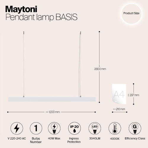Подвесной светодиодный светильник Maytoni Vinder P051PL-L40W4K Подвесной светодиодный светильник Maytoni Vinder P051PL-L40W4K