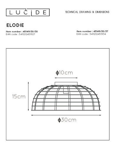 Потолочный светильник Lucide Elodie 45149/30/30 Потолочный светильник Lucide Elodie 45149/30/30