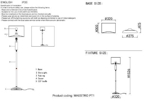 Торшер Crystal Lux Maestro PT1 Chrome