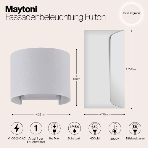 Уличный настенный светодиодный светильник Maytoni Fulton O573WL-L6W