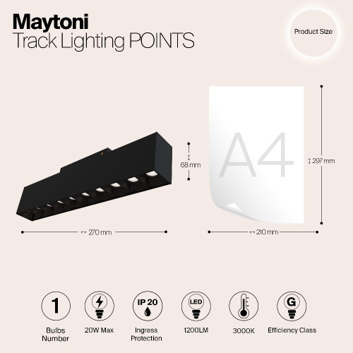 Трековый светодиодный светильник для магнитного шинопровода Maytoni Track Lamps TR014-2-20W3K-B Трековый светодиодный светильник для магнитного шинопровода Maytoni Track Lamps TR014-2-20W3K-B