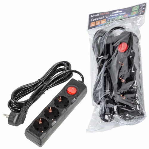 Удлинитель Uniel Ultra 3гн х 3м с/з S-GCU3-3B Black UL-00010017