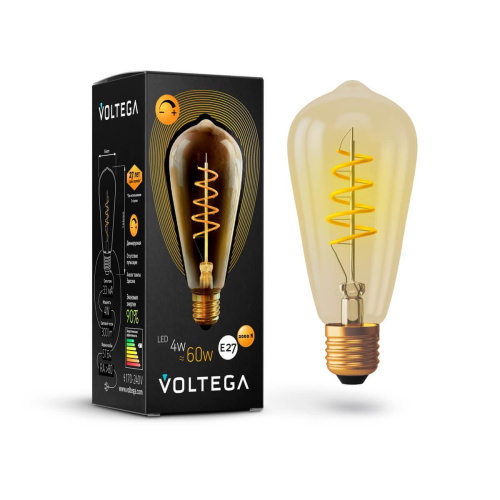 Лампа светодиодная диммируемая Voltega E27 4W 2800К прозрачная VG10-ST64GE27warm4W-FB 7077 Лампа светодиодная диммируемая Voltega E27 4W 2800К прозрачная VG10-ST64GE27warm4W-FB 7077