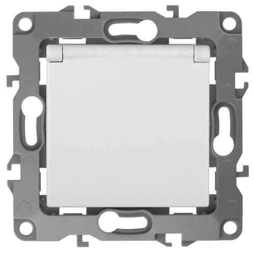 Розетка ЭРА 12 2P E Schuko со шторками с крышкой 16A 250V Al Cu 12А-2003-01 Б0038587