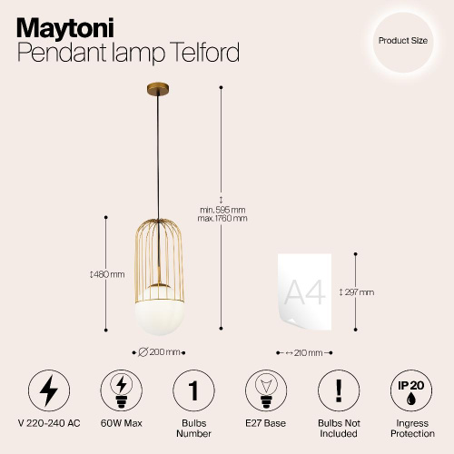 Подвесной светильник Maytoni Telford P363PL-01G