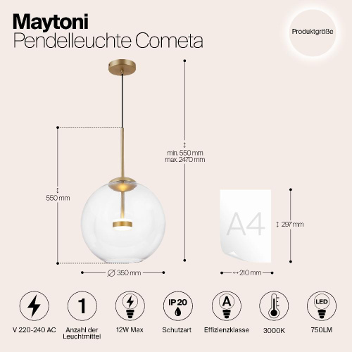 Подвесной светодиодный светильник Maytoni Cometa MOD056PL-L12G3K