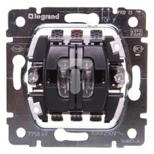Выключатель двухклавишный Legrand Galea Life 10A 250V с подсветкой на 2 цепи 775869