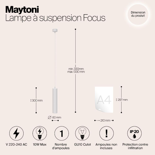 Подвесной светильник Maytoni Technical Focus P075PL-01W
