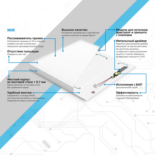 Встраиваемый светодиодный светильник Gauss Mir G1-A0-00070-01G03-2003540