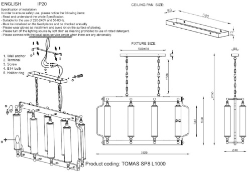 Подвесная люстра Crystal Lux TOMAS SP8 L1000 CHROME Подвесная люстра Crystal Lux TOMAS SP8 L1000 CHROME