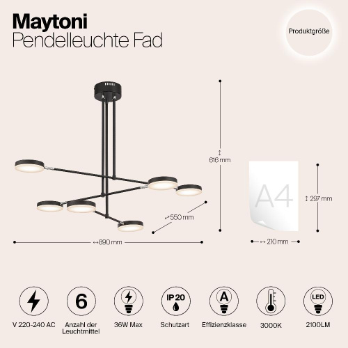 Подвесной светодиодный светильник Maytoni Fad MOD070PL-L38B3K