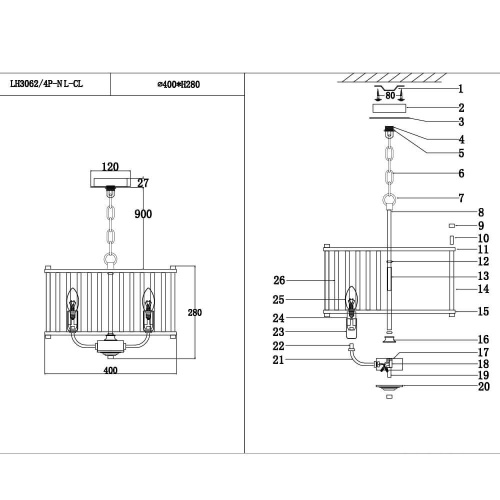 Подвесная люстра Lumien Hall Lenora LH3062/4P-NL-CL Подвесная люстра Lumien Hall Lenora LH3062/4P-NL-CL