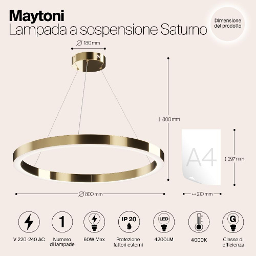 Подвесная светодиодная люстра Maytoni Saturno MOD415PL-L60BS4K Подвесная светодиодная люстра Maytoni Saturno MOD415PL-L60BS4K