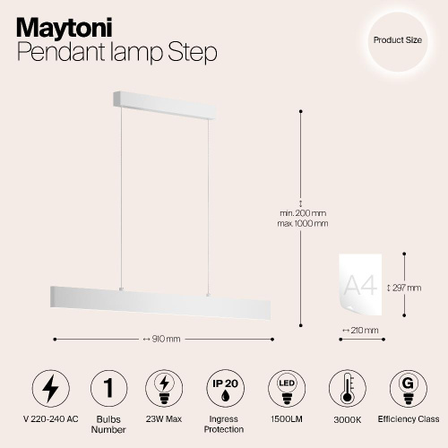 Подвесной светодиодный светильник Maytoni Step P010PL-L23W