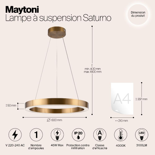 Подвесная светодиодная люстра Maytoni Saturno MOD415PL-L45BS4K Подвесная светодиодная люстра Maytoni Saturno MOD415PL-L45BS4K