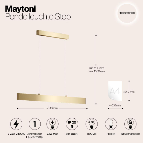 Подвесной светодиодный светильник Maytoni Step P010PL-L23G3K Подвесной светодиодный светильник Maytoni Step P010PL-L23G3K