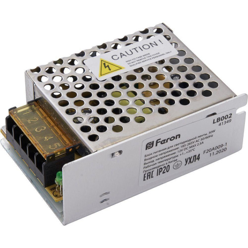 Блок питания для светодиодной ленты Feron LB002 12V 30W IP20 2,5A 41349 Блок питания для светодиодной ленты Feron LB002 12V 30W IP20 2,5A 41349