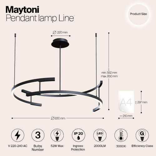 Подвесной светодиодный светильник Maytoni Line MOD054PL-L52B3K