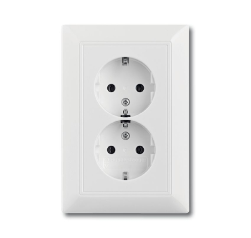 Розетка двойная ABB Basic55 Schuko с/з 16A 250V со шторками безвинтовой зажим альпийский белый 2CKA002021A0378
