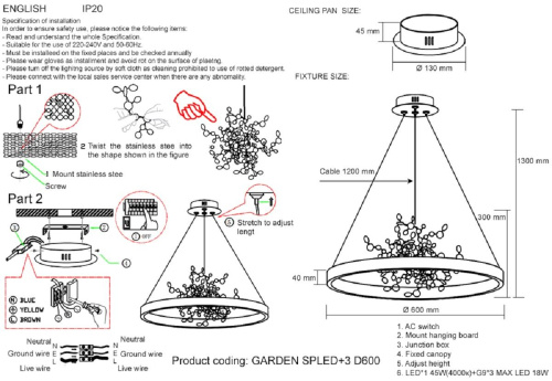 Подвесная люстра Crystal Lux GARDEN SPLED+3 D600 CHROME Подвесная люстра Crystal Lux GARDEN SPLED+3 D600 CHROME