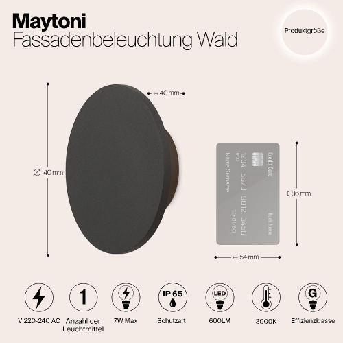 Уличный настенный светодиодный светильник Maytoni Wald O420WL-L7GF Уличный настенный светодиодный светильник Maytoni Wald O420WL-L7GF
