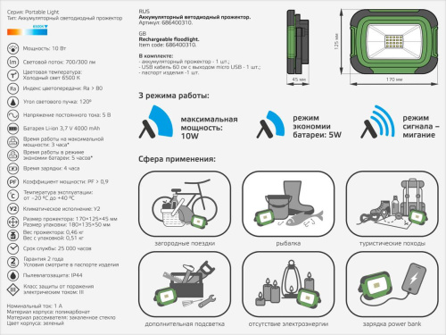 Прожектор светодиодный Gauss Portable Light аккумуляторный 10W 6500K 686400310