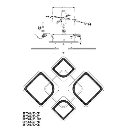 Потолочная люстра Seven Fires Kalle SF7064/5C-AB-BL Потолочная люстра Seven Fires Kalle SF7064/5C-AB-BL