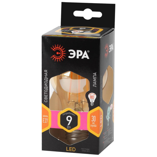 Лампа светодиодная филаментная ЭРА E27 9W 2700K золотая F-LED A60-9W-827-E27 gold