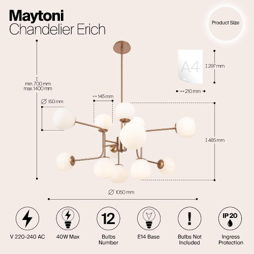 Подвесная люстра Maytoni Erich MOD221-PL-12-G