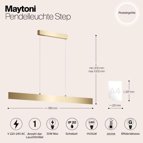 Подвесной светодиодный светильник Maytoni Step P010PL-L30G3K Подвесной светодиодный светильник Maytoni Step P010PL-L30G3K