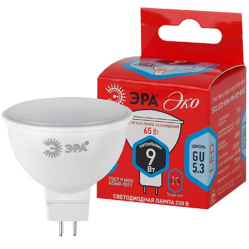 Лампа светодиодная ЭРА GU5.3 9W 4000K матовая ECO LED MR16-9W-840-GU5.3 Б0047944