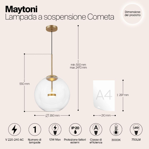 Подвесной светодиодный светильник Maytoni Cometa MOD056PL-L12G3K