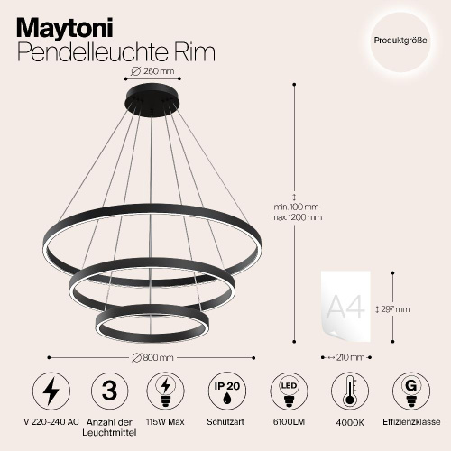 Подвесной светодиодный светильник Maytoni Rim MOD058PL-L100B4K