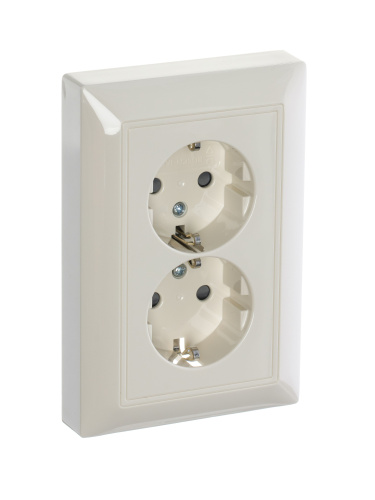 Розетка двойная ABB Basic55 Schuko с/з 16A 250V со шторками безвинтовой зажим слоновая кость 2CKA002021A0379