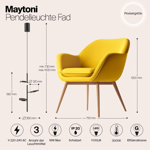 Подвесная светодиодная люстра Maytoni Fad MOD070PL-L18B3K Подвесная светодиодная люстра Maytoni Fad MOD070PL-L18B3K