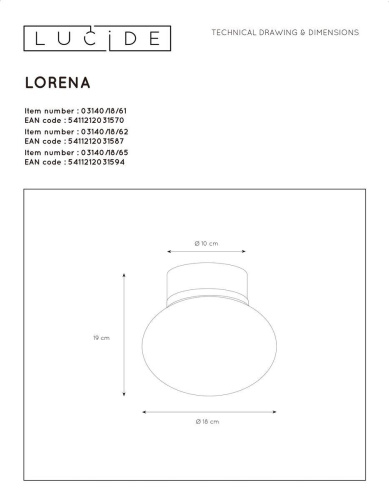 Потолочный светильник Lucide Lorena 03140/18/62