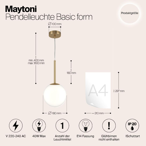 Подвесной светильник Maytoni Basic form MOD321PL-01G2 Подвесной светильник Maytoni Basic form MOD321PL-01G2