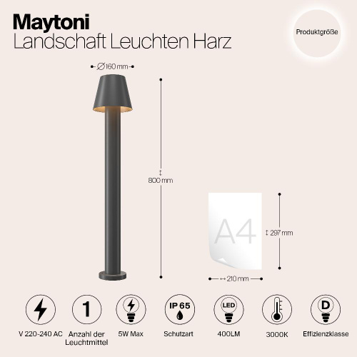 Уличный светодиодный светильник Maytoni Harz O421FL-L5GF Уличный светодиодный светильник Maytoni Harz O421FL-L5GF