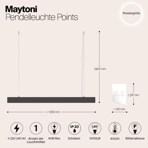 Подвесной светодиодный светильник Maytoni Vinder P050PL-L40B4K