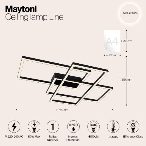 Потолочный светодиодный светильник Maytoni Line MOD015CL-L80B Потолочный светодиодный светильник Maytoni Line MOD015CL-L80B