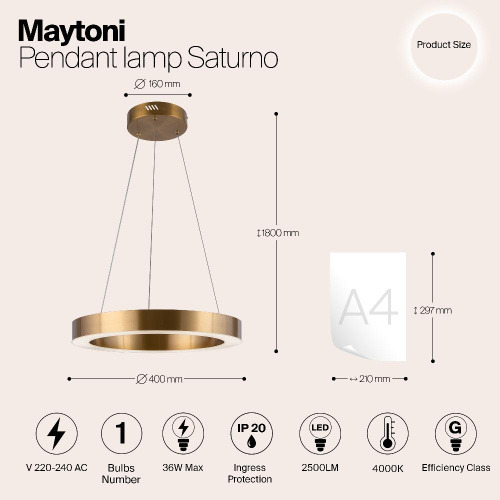 Подвесная светодиодная люстра Maytoni Saturno MOD415PL-L36BS4K